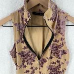 GUIHUA Floral Burnout Velvet Half Zip Mock Neck Sleeveless Top Fairy Feminine Tan Size M Photo 7