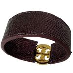 Tory Burch Purple Snakeskin with gold Logo Statement Cuff Bracelet Photo 4