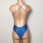 Rip Curl blue stripe plunge neck cheeky swimsuit. New Photo 9