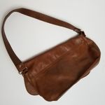 MADE IN ITALY GENUINE LEATHER BROWN FLAP STUD BAGUETTE Silver Photo 1