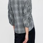 ZARA  Plaid Gingham Seersucker V Neck Balloon Twist Puff 3/4 Sleeve Top Sz Small Photo 2
