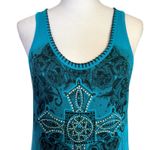 Vocal Shark Bite Asymmetric Tunic Tank Crystal Tribal Cross Roses Grunge Y2K Photo 2
