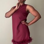 Gilli Burgundy Feather Trim Shift Dress Size Medium Red Photo 1