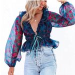 Dee Elly Vici Blue Purple Floral Tie Front Peplum Top Photo 1