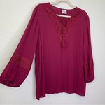 st. john's bay  Tie Front Tassel V-neck Long Sleeves Top Photo 2