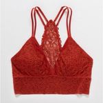 Aerie  Desert Lace Racerback Bralette Rust Red Orange Lace Lined Sz Med Wireless Photo 0