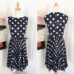 Adrianna Papell Polka Dot Pleated Belted Cocktail Dress Navy Blue White Sz 8 NWT Photo 6