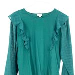 J.Crew Green Long Sleeve Blouse Ruffle-shoulder top with plaid jacquard sleeves Photo 3