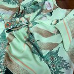 Vintage 70s Honeycomb Neon Green Brown Floral Belted Shirt Dress Medium Fit EUC Photo 11