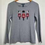 Karen Scott  Long Sleeve Gray Embellished Shirt Top Women’s Medium Royal Guard Photo 0