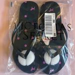 PINK - Victoria's Secret PINK Victoria’s Secret Black With Pink Dot Dog Flip Flops Beach Pool NEW Size 9 Photo 3