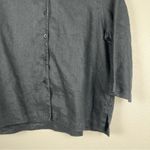 Kasper Linen Button Front 3/4 Sleeve Blouse Black Photo 1