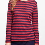 Brooks Brothers  Open Eyelet Lace Stripped Top Red Long Sleeve Size S Photo 0