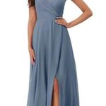 Azazie  Lennon Dusty Blue Chiffon Dress Photo 0