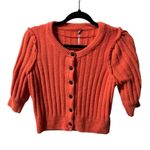 Free People  Sloane Women's Coral‎ Ribbed Puff Sleeve Cropped Cardigan Top Photo 1