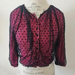 Tracy Reese Vintage  Fuscia Pink Black Sheer Lace Cropped Knit Sweater M Photo 0