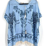 Janice Gauzy Fringe Coverup Elephant Motif One Size Large‎ XL medium Swim Blue Photo 0