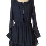 Deja Vu Navy Blue Long Sleeve Tiered Mini Dress Photo 0