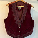 Deadstock 90s Burgundy Purple Suede Genuine Leather Lace Trim Vest Size Large Photo 0