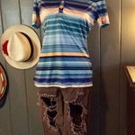 Oakley Short Sleeve Blue & Orange Stripes Medium Photo 0