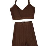 House Of CB - Evie Bralette & Eden Bike Shorts in Ribbed Brown Photo 0