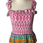 Feather & Find Shirt Women XS Pink Geometric Shiva Boho Luxe Smocked Tie Strap Photo 0