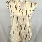 Ivory and black notched vneck short ruffle cap sleeve top size 6 Photo 0