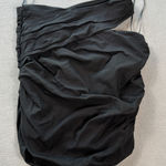 ZARA  Womens Off The Shoulder Ruffled Top Blouse S Black Side Zipper Sleeveless Photo 0