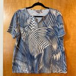 Chico's Chico’s Blue Short Sleeve Top Brushstroke Abstract Art All-Over Print Shirt 3 Photo 0