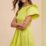 Red Dress Boutique Smocked mini dress ruffle short sleeves chartreuse fit & flare anneklein Photo 3