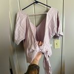 American Eagle NWT  Women XS Lavender Stripe Linen Blend Oversized Tie Back Top Photo 1