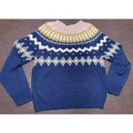 Crown & Ivy Fair Isle Knit Sweater Women’s Med Navy Gold Sparkle Pink White Winter Crewneck Photo 1