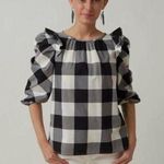 Sara Roka Black and Blue Gingham Print Ruffle Blouse Size undefined Photo 0