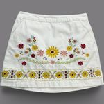 Forever 21  Mini Skirt Womens M Embroidered Yellow Pink Floral Boho White‎ Denim Photo 0