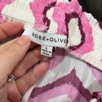 Rose + Olive  Pink & White Gemertic Shape Pull On Lightweight Wide Leg Pants Sz L Photo 4