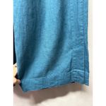 Athleta 100% Linen Playa Wide Leg Crop Pants 8 Teal Blue Split Hem Coastal Beach Photo 2