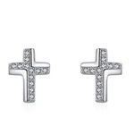 Boutique Diamond Cross Stud Earrings | White Gold Plated Silver Photo 6