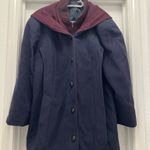 Vintage Mackintosh Wool Coat Navy & Burgundy Hooded Jacket 12P Dillard’s Blue Size 12 Photo 1