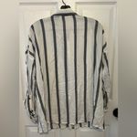 Sweet Wanderer  Women’s White & Gray Striped Long Sleeve Button Down Shirt Photo 1