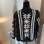 Russ Sport Vintage Knit Cardigan Button Front Snowflake Fair Isle Black White S Photo 3