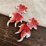 Embroidered Goldfish Hair Clips | Oriental‎ Style Handmade Hairpins Set of 2 new Red Photo 2