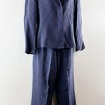 John Meyer Two Piece Wool Blend Pant Suit Blazer Wide Leg Trousers Navy Blue Size 4P Photo 7