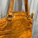Michael Rome Designs Crocc Embossed Large Orange Leather Pockets Shoulder Bag Photo 2