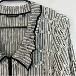 Samuel Dong Black/White Geometric Ruffle Neck Stretch Zip Up Cardigan Jacket M Black Size M Photo 3