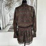 Frame Deep Moss Multi Silk Metallic Long Sleeve Smocked Waist Mini Dress - S/P Photo 8