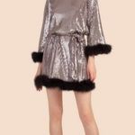 Trina Turk 💕💕 Uhura Sequin Feather-Trim Mini Dress ~ Silver Small S NWT Photo 2
