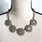 J.Crew  Gold Brass Tone Crystal Medallion Fashion Statement Necklace Photo 0
