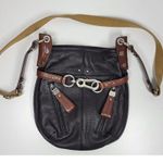 B Makowsky Vintage Pebbled Leather Crossbody Womens Black Bridle Buckle Logo Photo 2