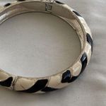 Vintage Hinged Black and White Striped Across Enamel Bracelet Tone Photo 1
