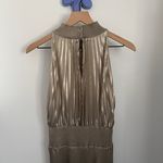 A.L.C. 10 Renzo Pleated Metallic Halter Dress Antique Gold Photo 5